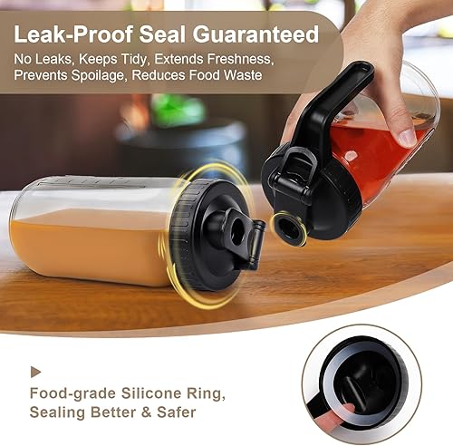 Miniatura 4 de Wide Mouth Mason Jar Pour Spout Lid - 2 Pack Black Airtight Pour Spout Lid with Handle, Turns your Mason Jar into Pitcher, BPA Free & Durable Flip