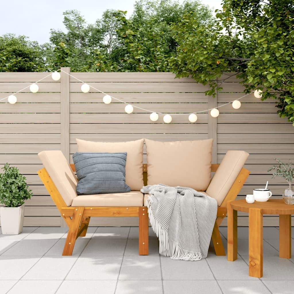 Banc de jardin 2 en 1 réglable en bois d'acacia massif avec sommier