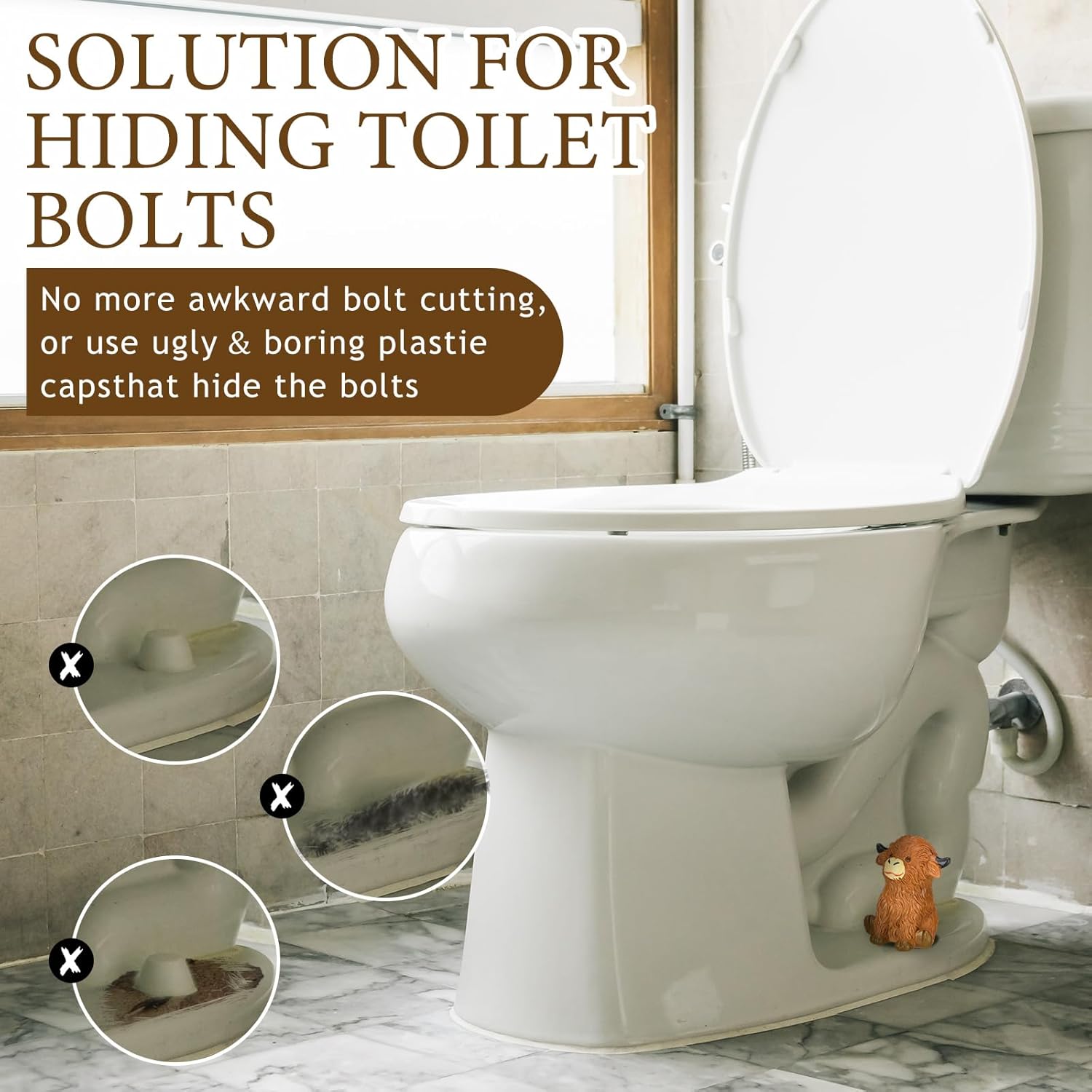 Honeydak 2 Pack Toilet Bolt Caps Decorative Highland Cow Toilet Bolt Screw Covers Cute Ceramic Bathroom Decor Fun Themed Gadgets Bathroom Replacement Parts