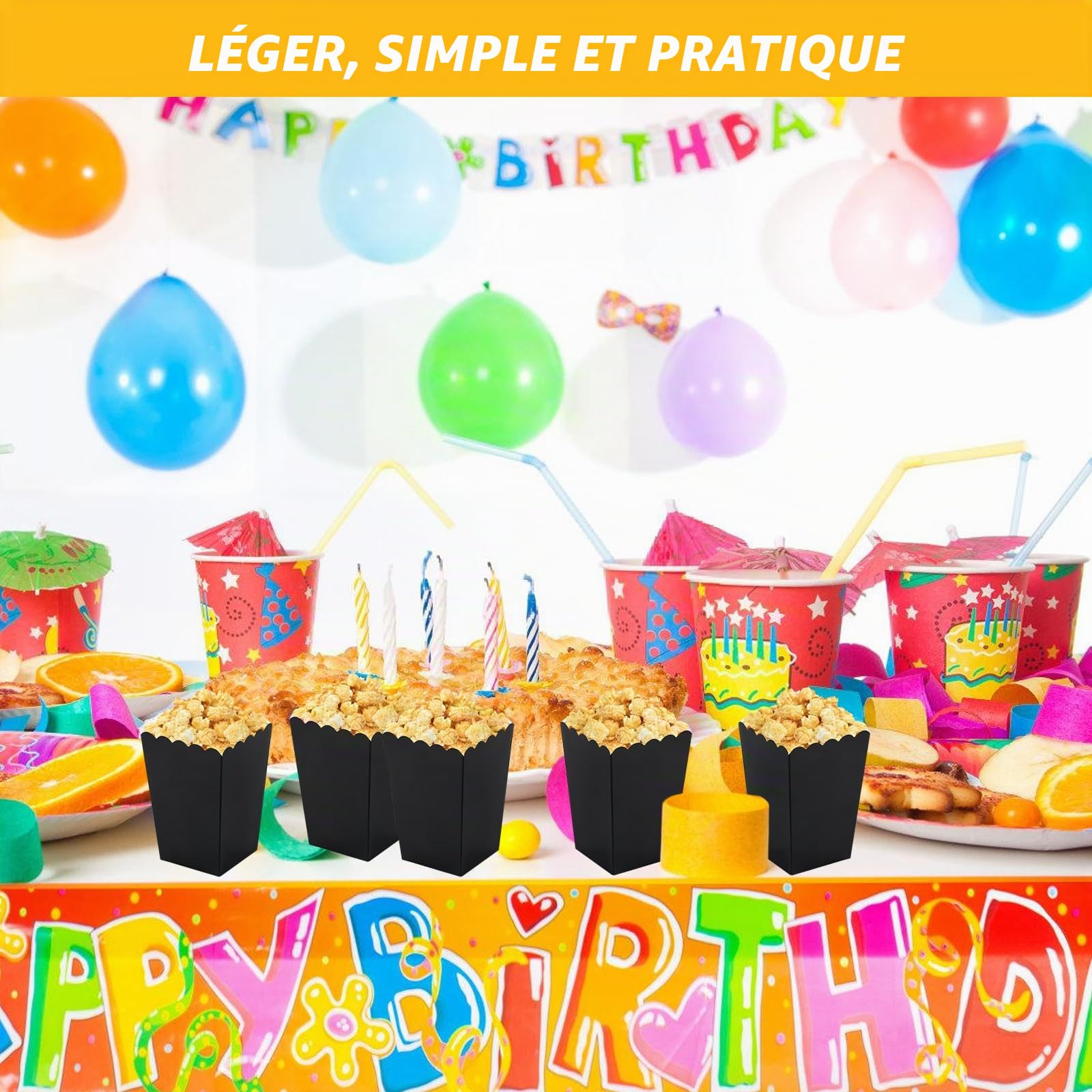 Lot de 100 sachets à pop-corn réutilisables en carton, sacs en papier de fête, petits sacs à pop-corn, boîte à goûter pour soirée cinéma, fête d'anniversaire, Noël (noir)