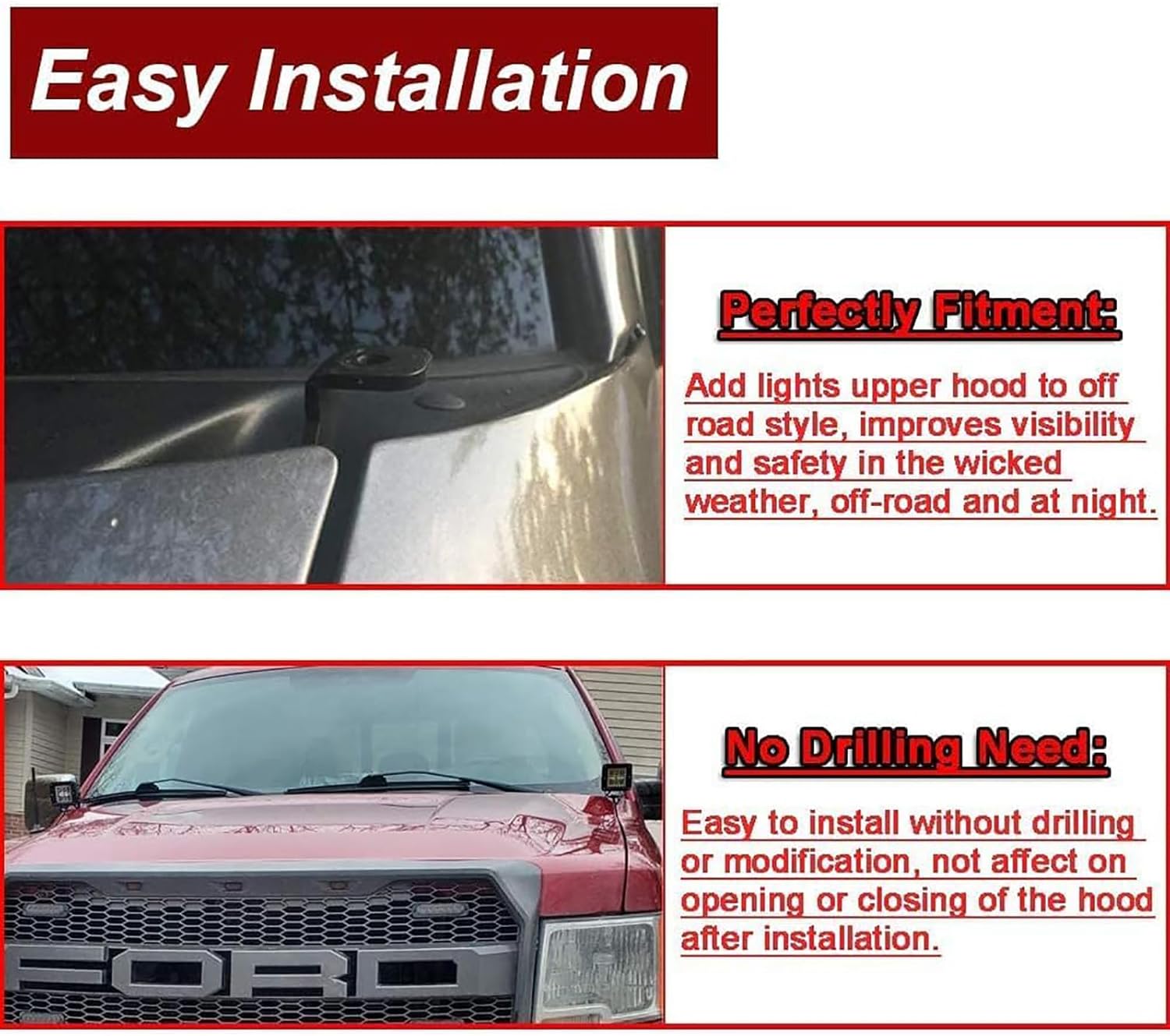 Upper Hood Pillars LED Work Light Bracket Kit for SVT Work Light Mount Bracket 612590737497 Car Lighting