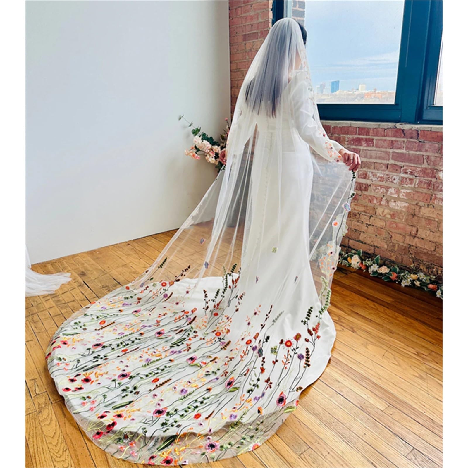Amazon.com: Colorful Floral Edge Bridal Veil with Comb 