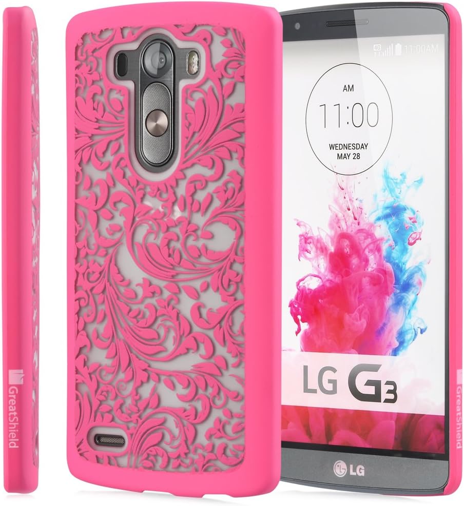 LG G3 Case, GreatShield [TACT | Quill Design] Slim Fit Flower Pattern Snap On Case Embossed Back Cover for LG G3 (Pink)