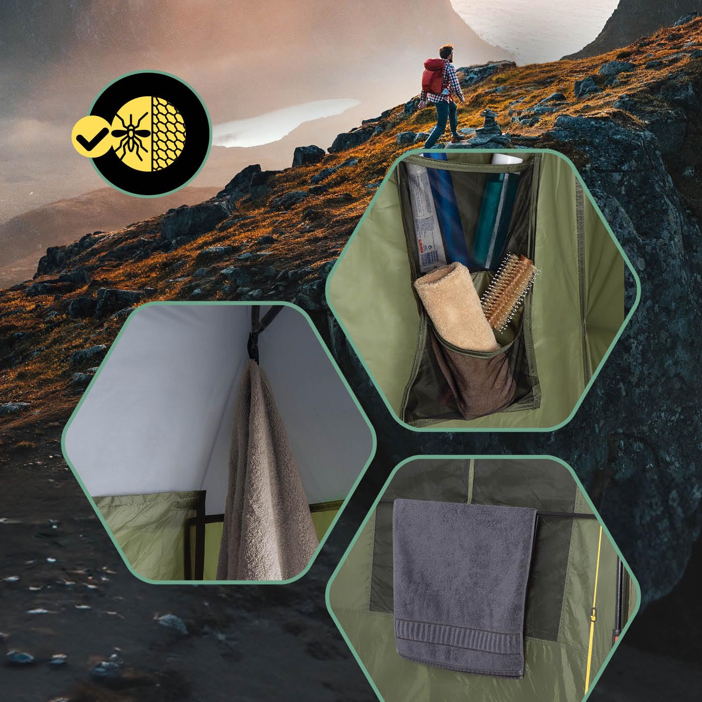 Where Tomorrow Tente de Douche Pop-up pour 2 Personnes | Toilettes de Camping et vestiaire pour l'extérieur et Les Festivals | Légère et imperméable | Douche Mobile avec cloison | Tente à Lancer