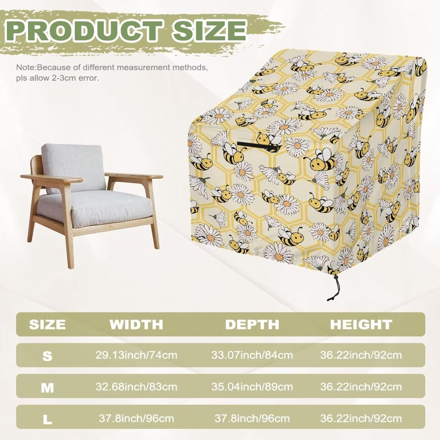 Waterproof Patio Chair Covers Bee Daisy Printed Wind-Proof Dust Proof Chair Covers Outdoor Lawn Patio Furniture Covers with Air Vents