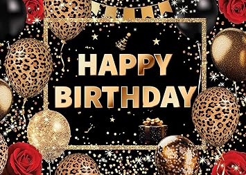 Happy Birthday Backdrop Leopard Photography Background for Adult Leopard Birthday Party Banner Gold Leopard Birthday Photography Background Banner 7x5ft