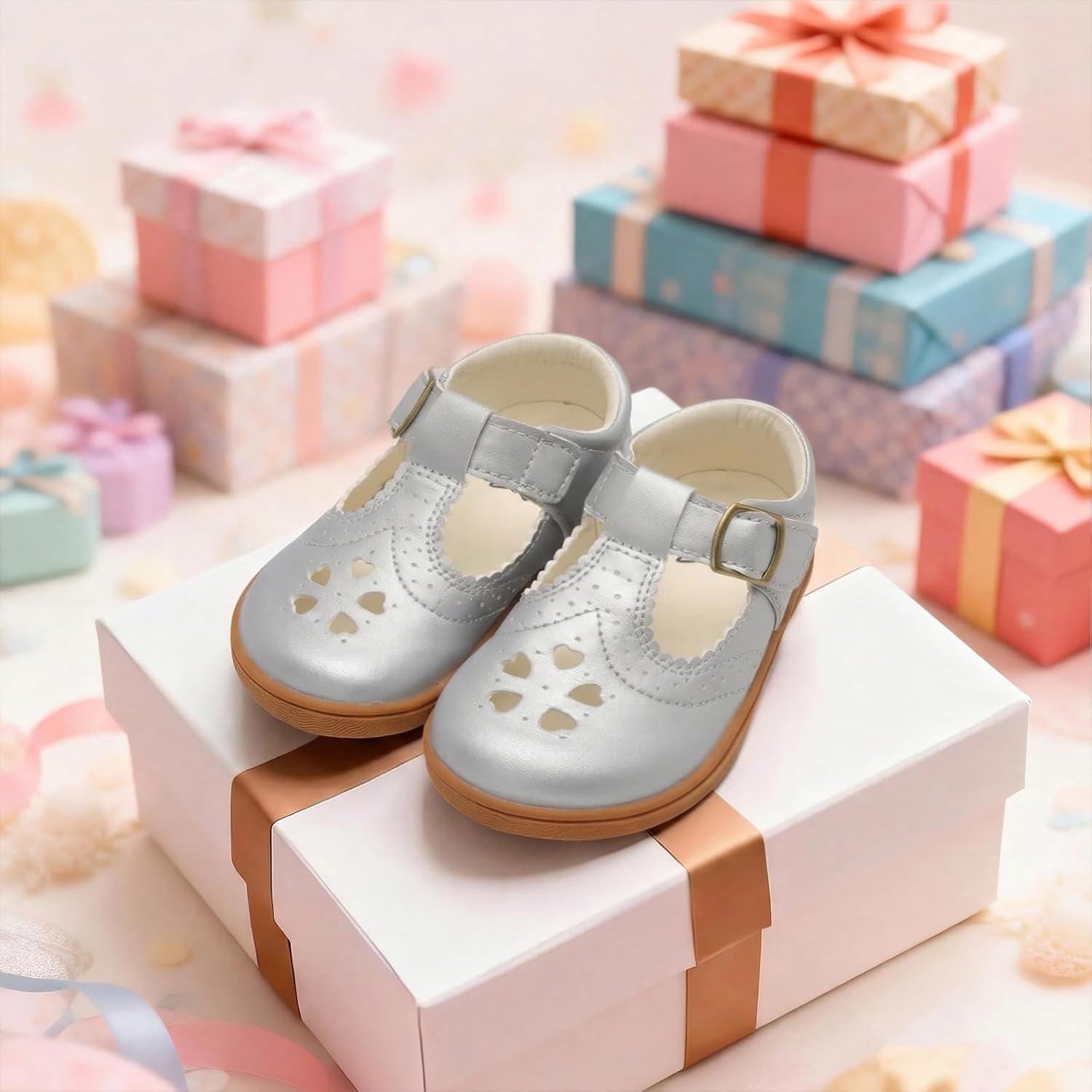 LeIsfIt Toddler Wide Shoes Lightweight Barefoot Walking Shoes Pink and Golden Size 7
