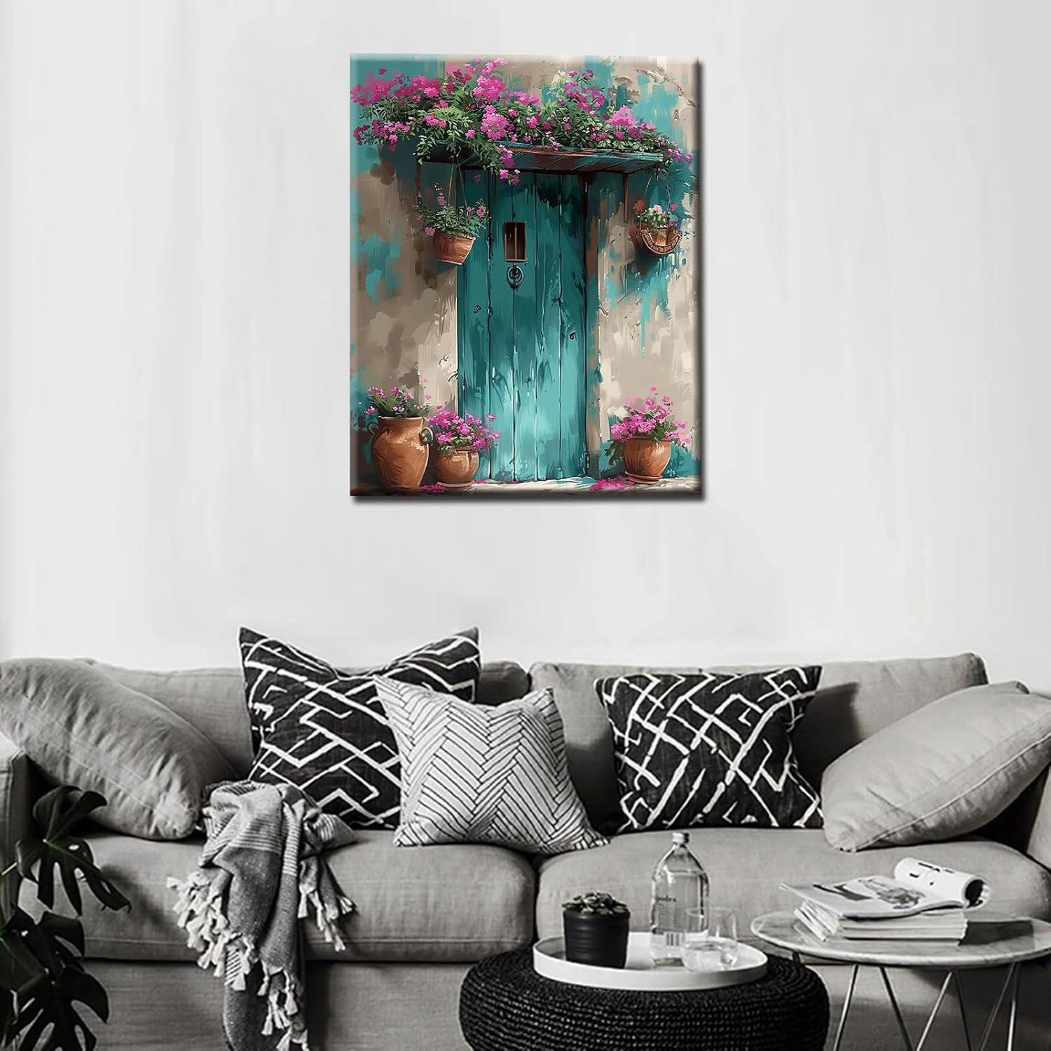 Tucocoo Flower Door DIY Paint by Numbers Kits with Brushes and Acrylic Pigment on Canvas Painting for Adults, Watercolor Baskets and Flowerpots Pictures for Home Decor Gifts 16''x20'' (DIY Framed)