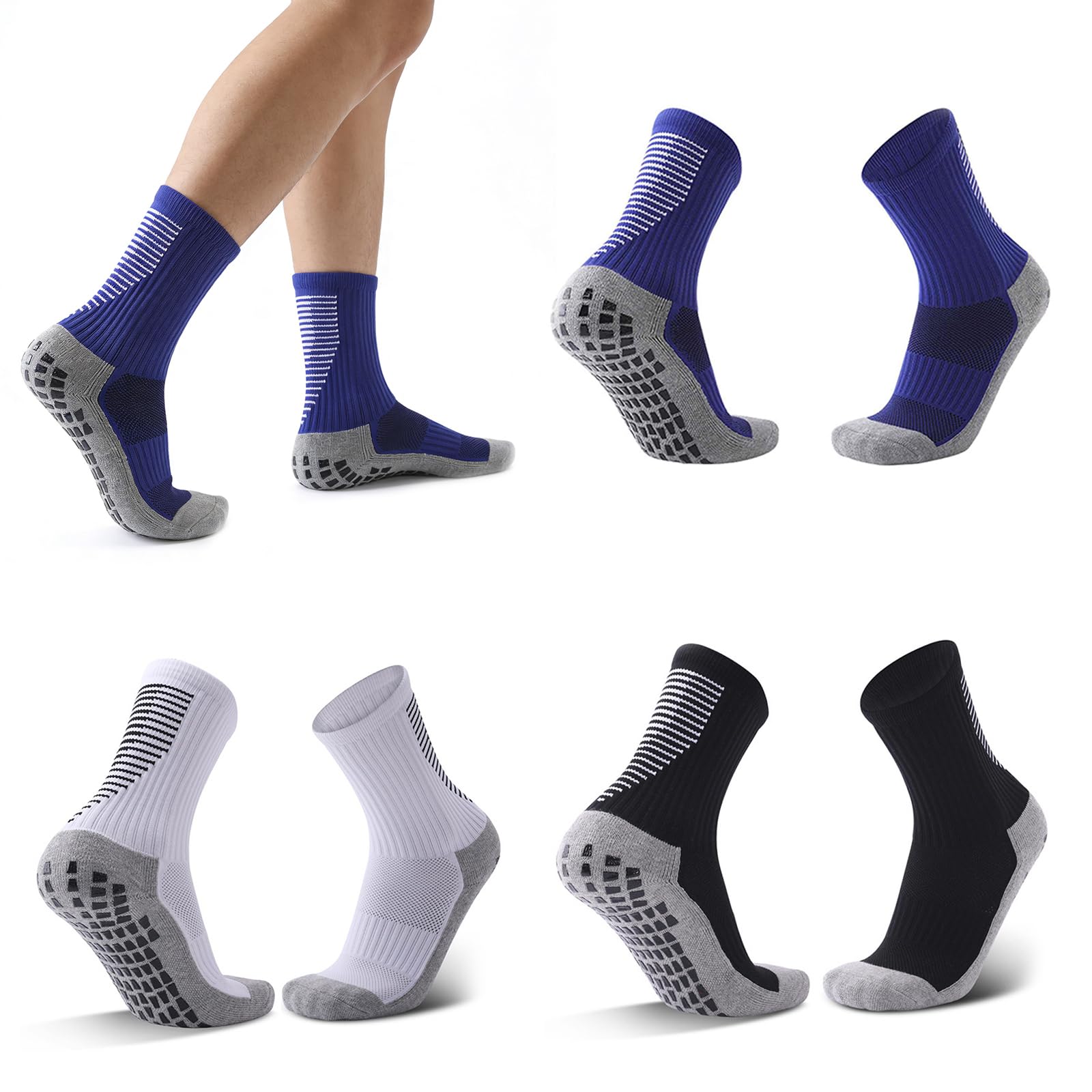Duzapku 3 Pairs Football Grip Socks for Men/Women, Grip Socks Football Socks Anti-slip Sports Socks Variety of Colours, for Football Basketball Soccer Volleyball Trekking Hiking Yoga Running