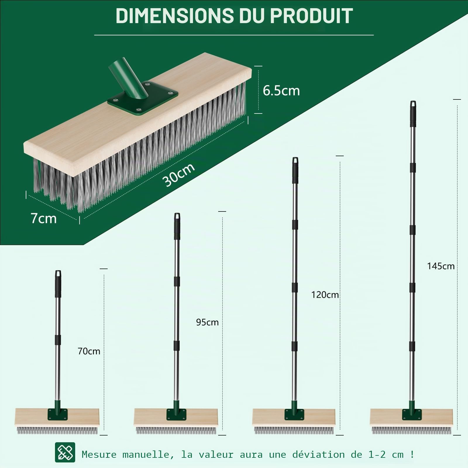 Balai Métallique Robuste avec Manche Télescopique 150cm pour Nettoyer Les algues de Mousse de Mauvaises Herbes sur Patio