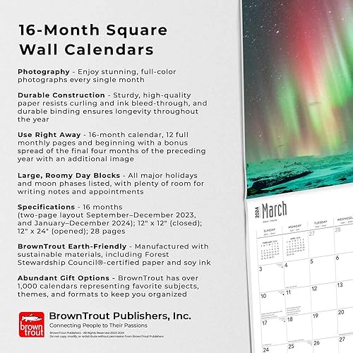 Miniatura 5 de Aurora Borealis Les aurores boréales 2024 12 x 24 Inch Monthly Square Wall Calendar Foil Stamped Cover EnglishFrench Bilingual BrownTrout USA