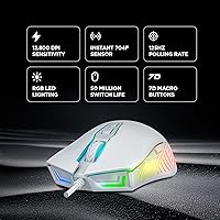 Vista 2 de Rampage Spear V2 White Wired Gaming Mouse with RGB Lighting – 12800 DPI, 7 Programmable Buttons, Lightweight Ergonomic Gaming Mouse for