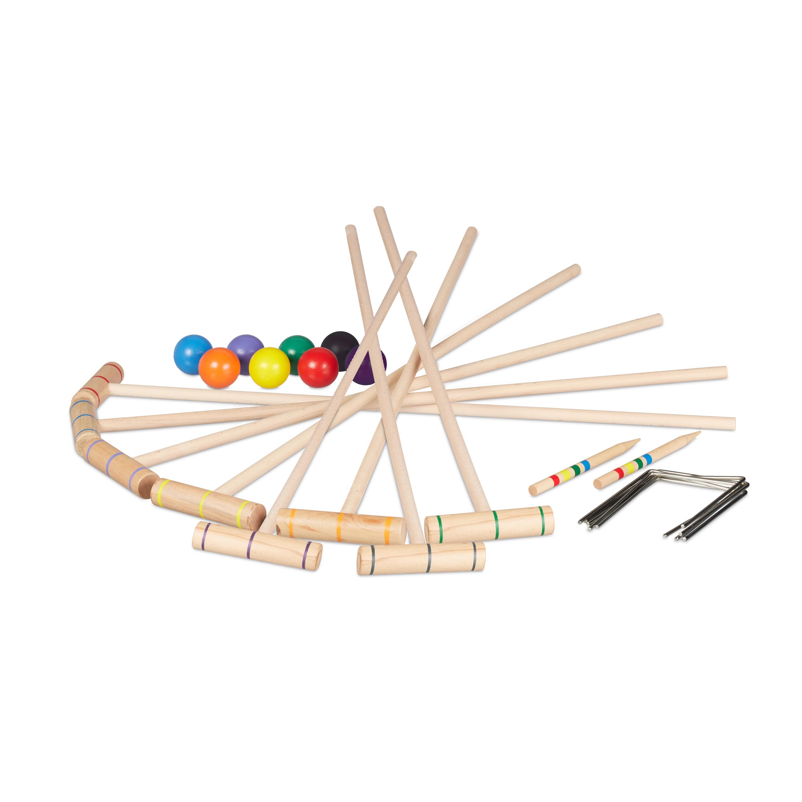 Relaxdays Jeu de Croquet Set Complet 8 Joueurs Enfants Adultes avec Sac Maillets Multicolore