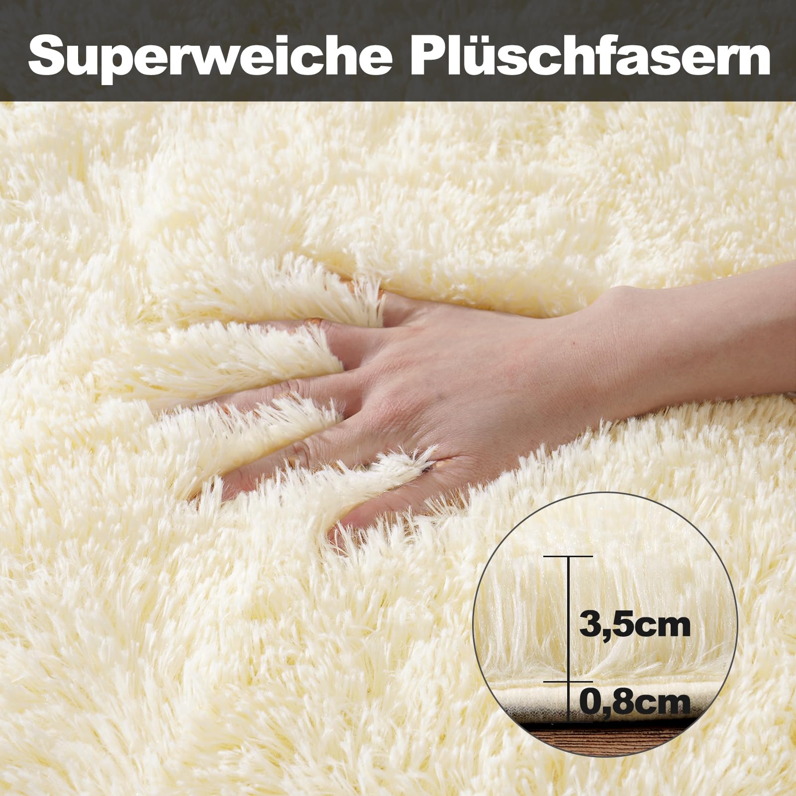 Hochflor Teppich 200x300 Beige, Shaggy Wohnzimmer Teppich Flauschig Langflor Kuschelteppich Wohnzimmerteppich High-Pile Carpet rutschfest, Extra Groß Teppiche für Schlafzimmer Kinderzimm