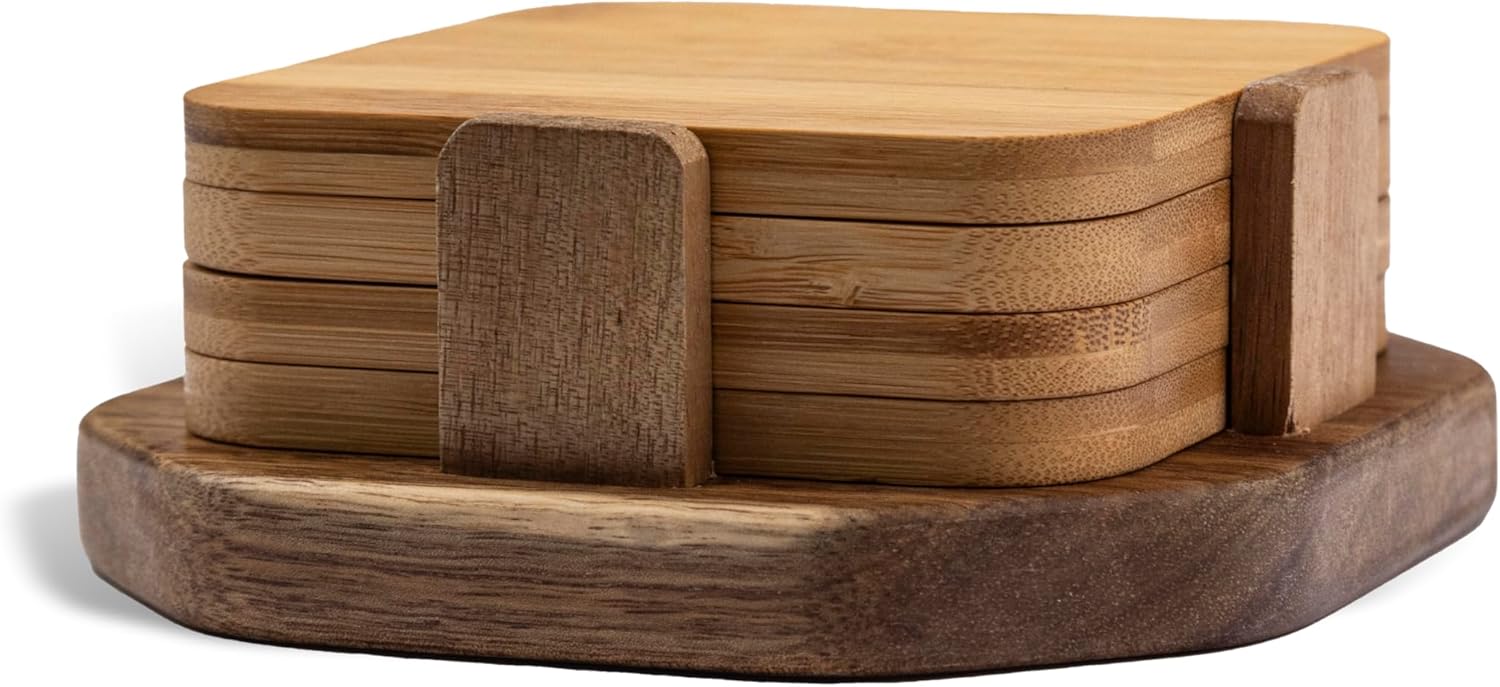 The Memory Company Officially Licensed NCAA Wood Inlay Coaster Set - 4-Pack Handcrafted Drink Coasters with Holder, Premium Sports Fan Home Bar Accessories, Official Team Logo Collection - Image 3