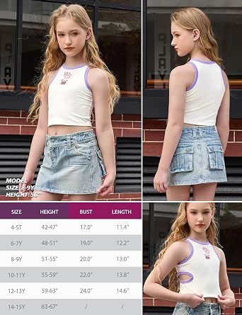 Perfashion ガールズ タンクトップ リブ編み ノースリーブ ダンス クロップトップ 子供用 アスレチック フィット 夏 4-13歳