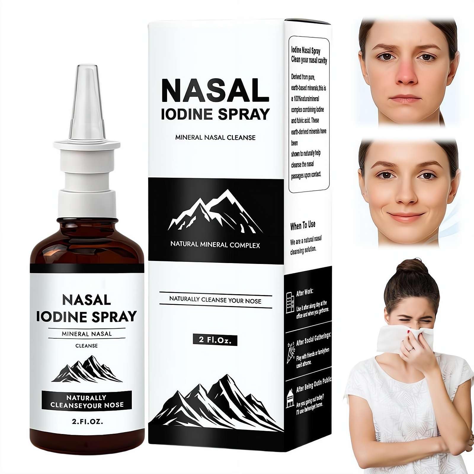 Iodine Nasal Spray, Daily Nasal Cleanse & Care Mist with Iodine & Fulvic Acid, Fine Mist Non-Medicated Nasal Spray for Dry Air, Travel & Daily Use,150+ Uses Per Bottle 2floz