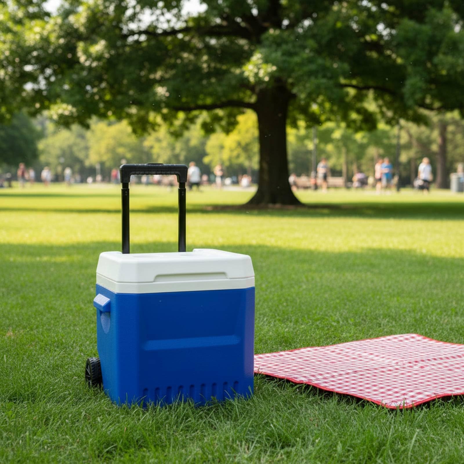 rockible Borsa Termica Esterno Portatile con Carrello Ghiacciaia Isolata a Rotelle Contenitore Frigo per Bevande Freddo Chiller Mobile da Esterno Adatta per Campeggio Gite Fuori Porta Pesca, Blu