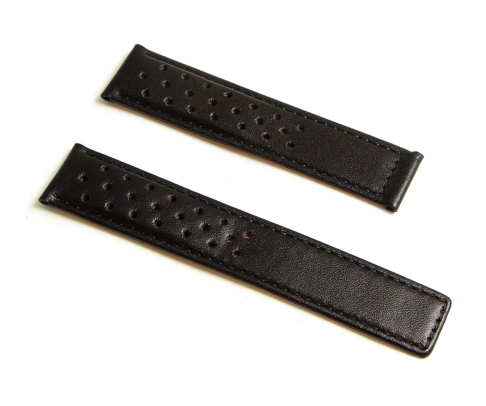 TH-CAR19-01-0111-19 mm Black Sports Perforated Leather Deployment Watch Strap with Black Stitching Compatible with TAG Heuer Carrera Models Listed Below