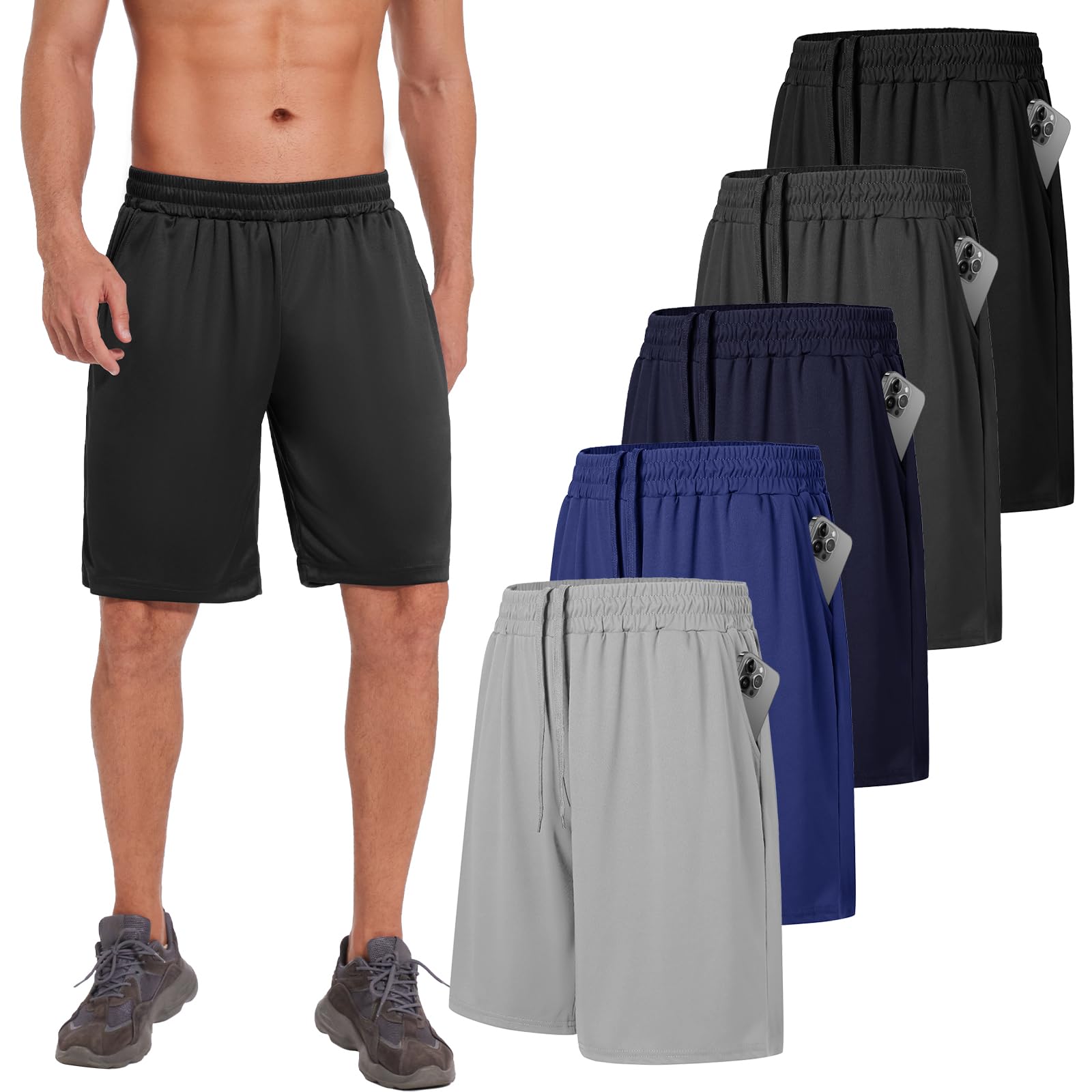 AKKQHH 5er-Pack Sporthose Herren Kurz Laufhose Kurze Hose mit Tasche Laufshorts Atmungsaktiv Schnell Trocknend Sportshorts Jogginghose Herren für Gym Sommer
