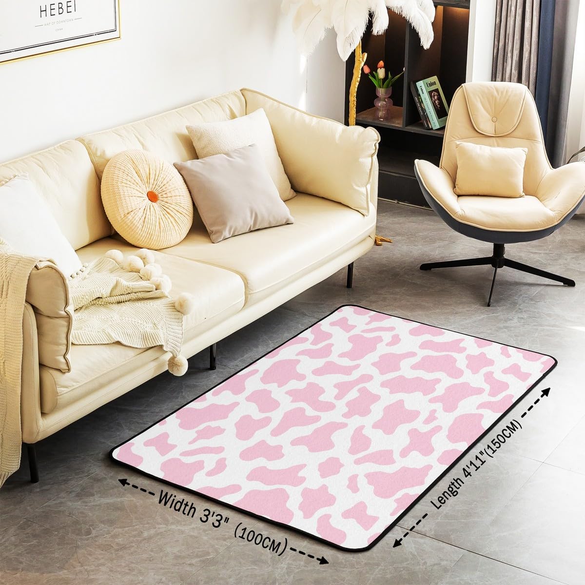 Kid Cartoon Area Rug 3x5,(Not Real) Pink Cow Print Indoor Floor Mat,Milk Cow Animal Cowhide Carpet,Farm Animals Decorative Accent Rug for Teen Boys Girls Farmhouse Bull Cattle Kawaii Bedroom Decor