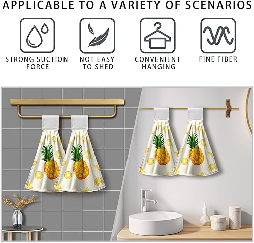 Miniatura 6 de Lealeg Juego de 2 toallas colgantes de fruta de piña, toalla colgante de cocina de piña de verano, toallas de mano de poliéster suaves y ligeras