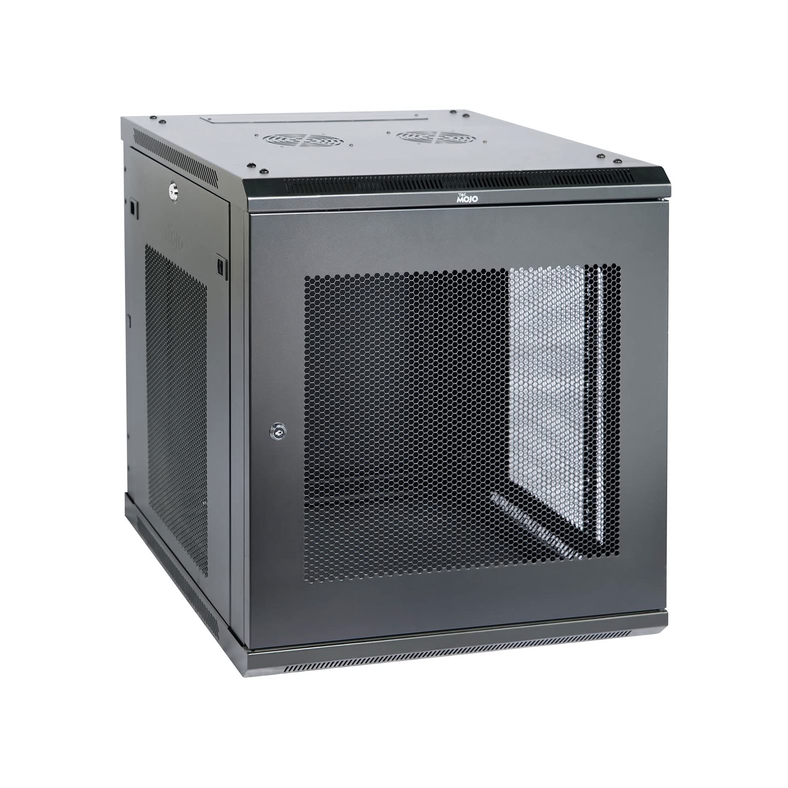 Tecmojo Elite Collection 12U Wall Mount Server Cabinet IT Network Rack Enclosure Lockable Mesh Door and Side Panels, 23.6inch Depth Black, PDU, Media, Switch Storage
