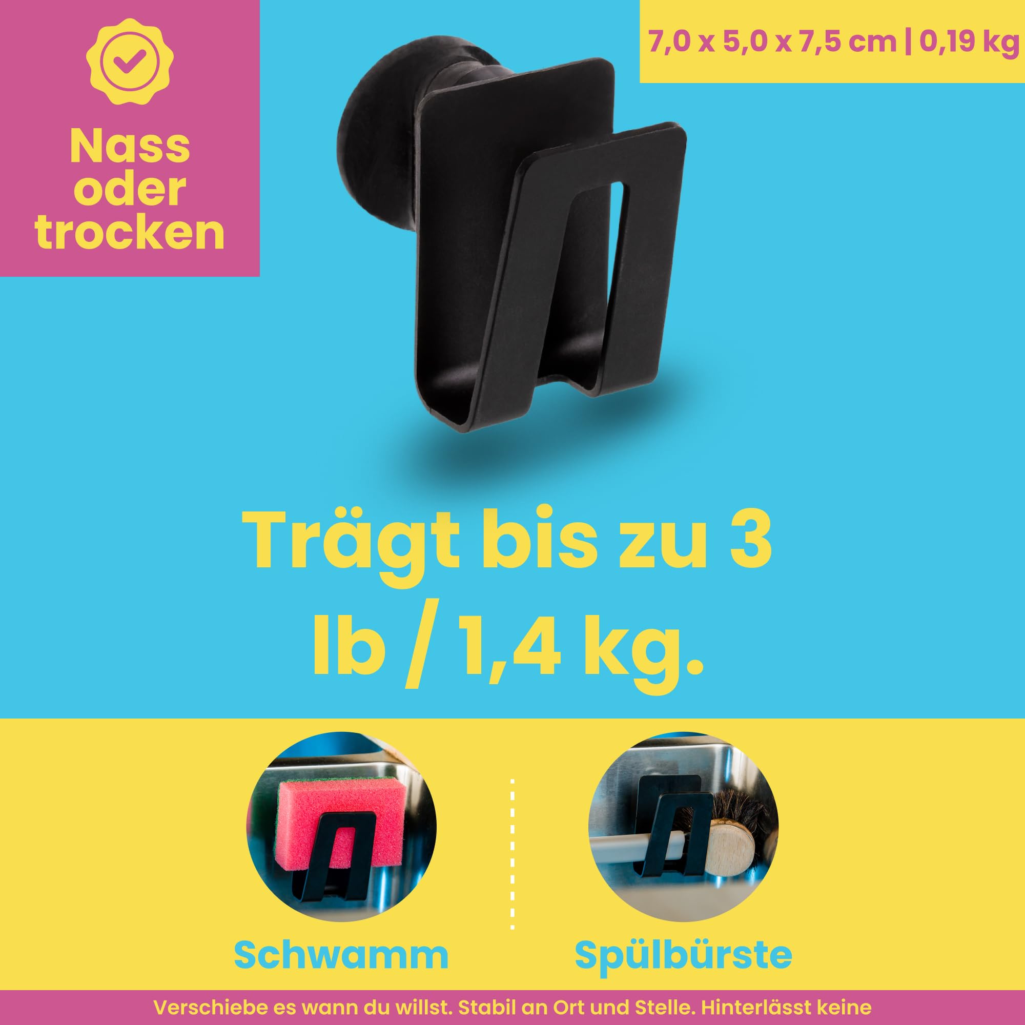 Magnetischer Schwammhalter - Biokomposit, Wandmontage - Mehr Ordnung & Spülbecken Organizer magnetisch - Einfache Montage - Magnet für Spüle - Vielseitiger Magnethalter für Schwämme