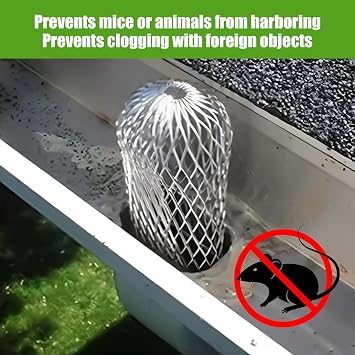 4 Pack Gutter Downspout Guards, Expandable Leaf Filter Strainer, Adjustable Gutter Guard Protector, Rust-Proof Downspout Guard to Prevent Leaves, Debris & Rodents from Clogging