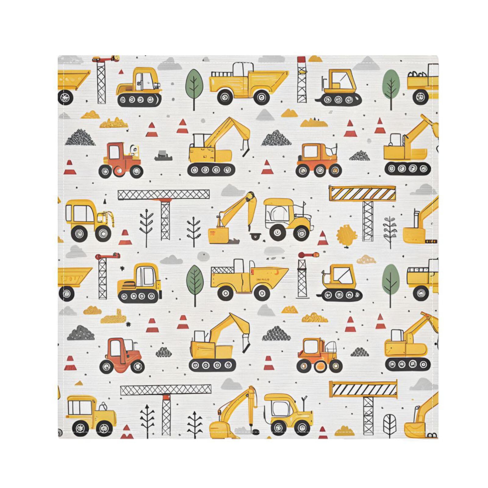 Ttgoth Construction Vehicles Cloth Napkin Set of 4 Washable & Reusable Dinner Napkins for Dining Table, Banquets, Wedding, Party, 50x50 cm
