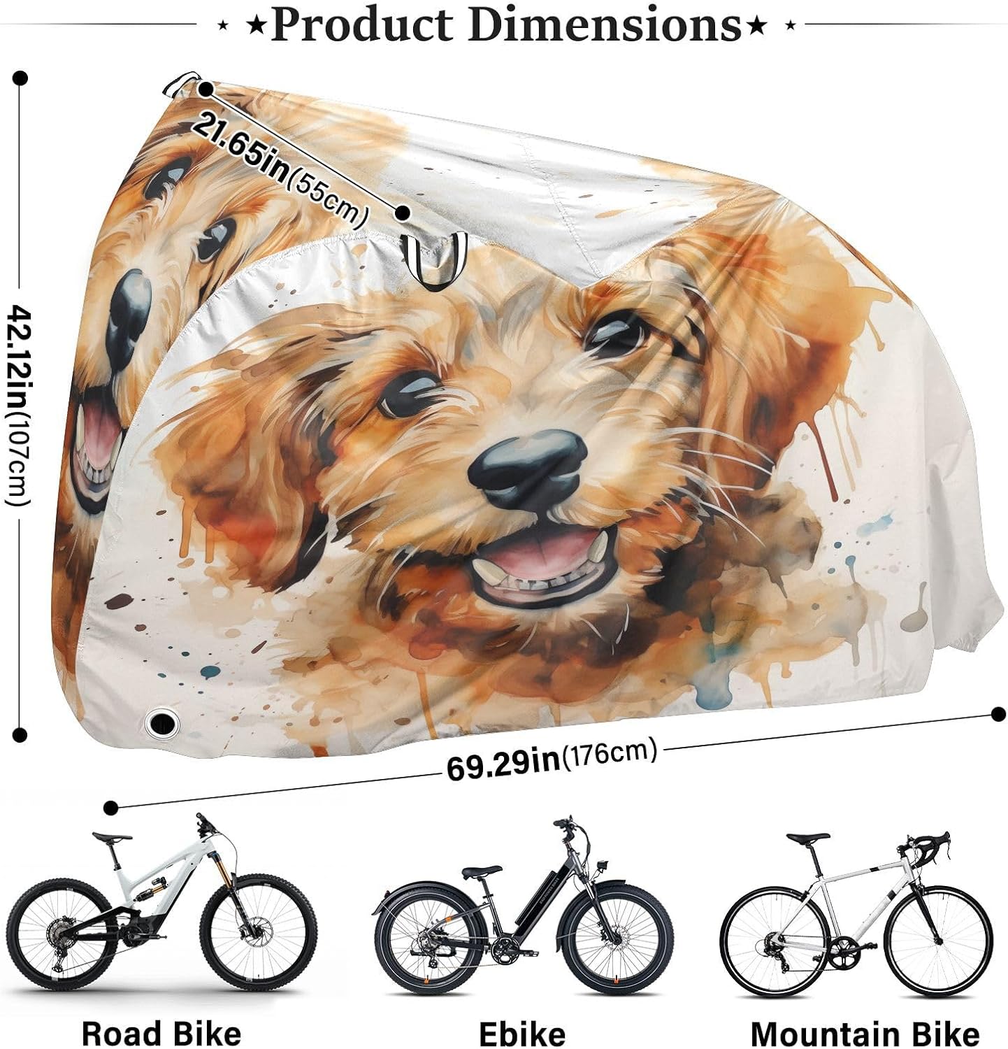ALAZA Cute Puppy Dog Golden Retriever Bike Cover Waterproof Outdoor Ebike Bicycle Covers Tarp Protection for 1/2 Bikes, Sun UV Dust Wind Proof