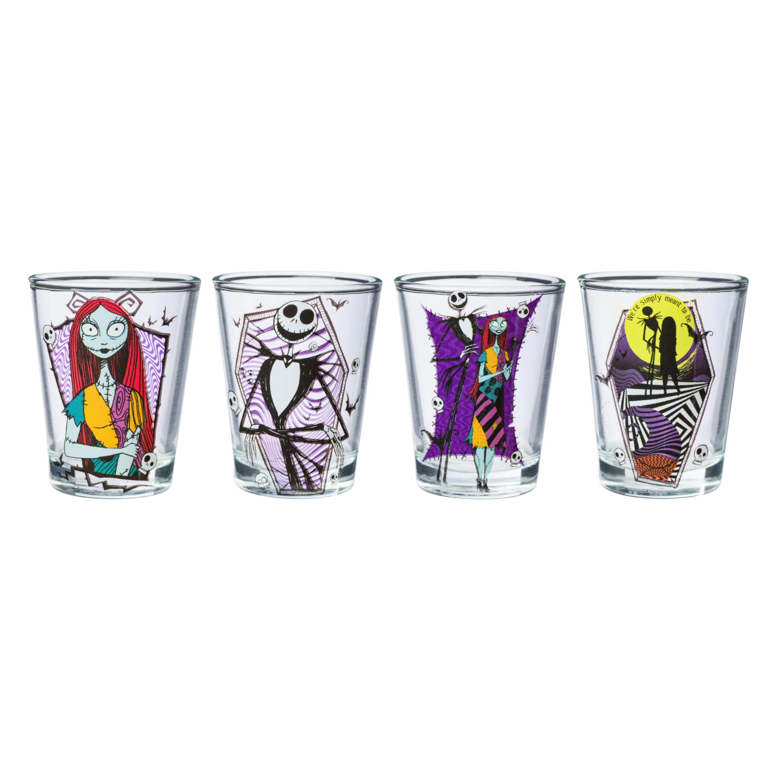 Silver Buffalo Disney The Nightmare Before Christmas 4 Piece Mini Glass Set Featuring Jack Skellington and Sally, 1.5 Ounces