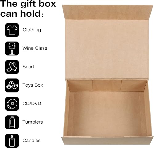 Miniatura 4 de Aimyoo Caja de regalo plegable marrón con tapas de cierre magnético de 13.8 x 9 x 4.3 pulgadas, cajas grandes de propuesta para dama de honor,