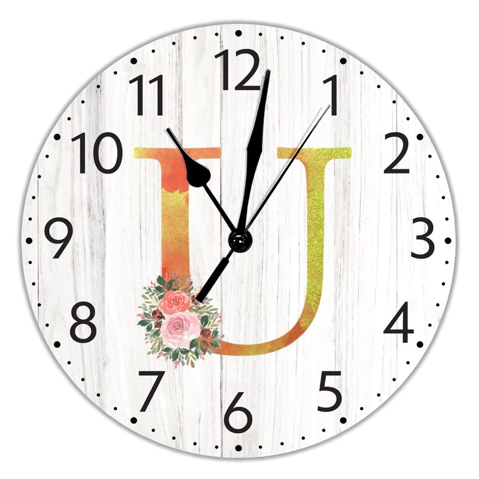 Horloge murale monogramme U dorée fleur rose de luxe