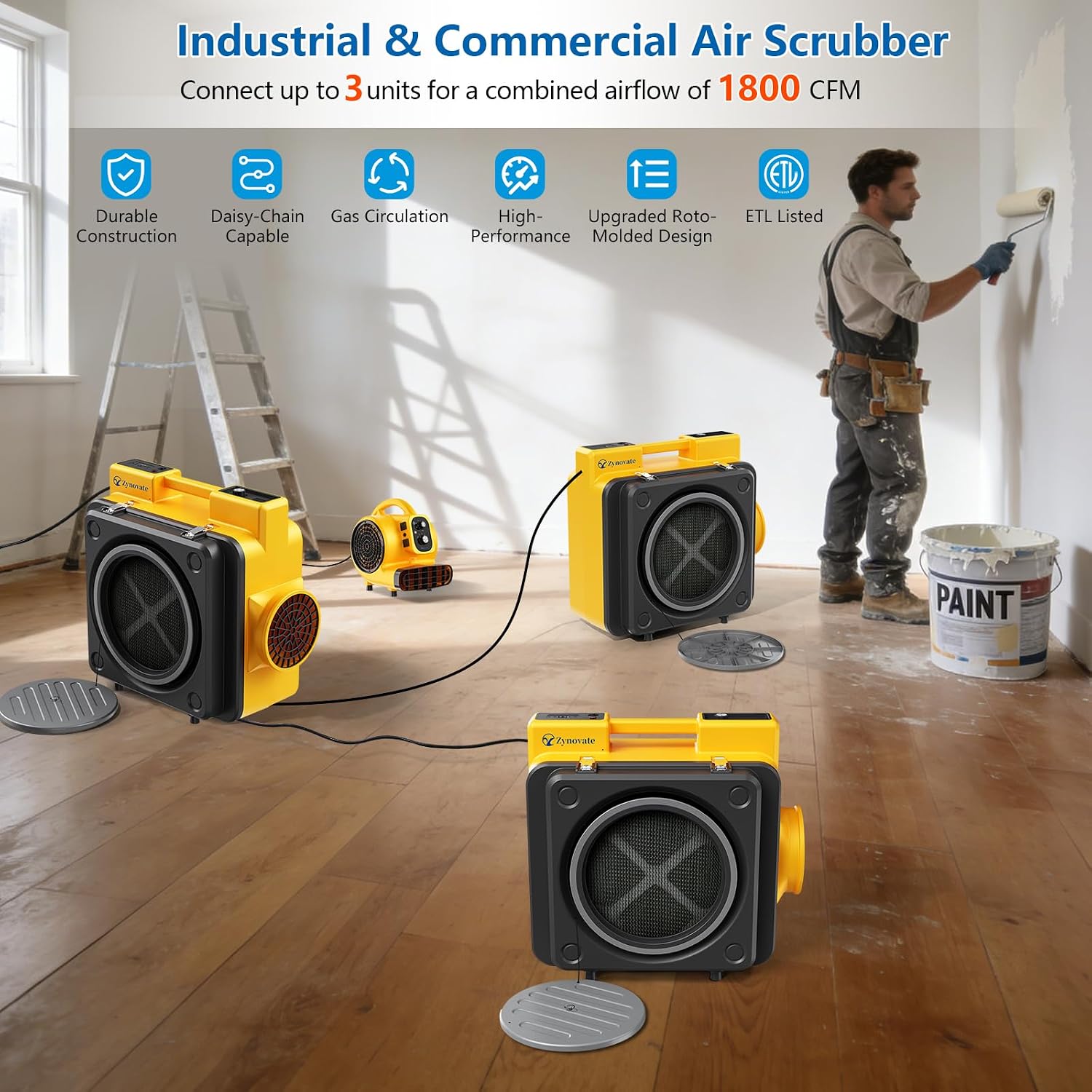 Air Scrubber 600 CFM with 4-Stage Filtration, Stackable Negative Air Machine for Home, Industrial and Commercial Use, Water Damage Restoration Equipment, Airborne Cleaner HEPA Scrubber with 4 Filters