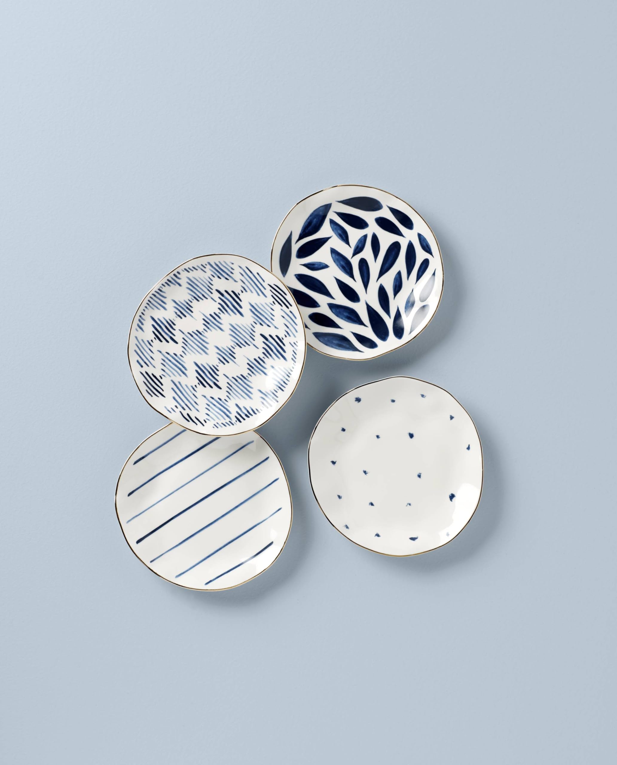 LENOX Blue Bay – Set 4 Tazze Da Tè Con Piattini In Porcellana Bianca, Bordo Oro, Lavabili In Lavastoviglie