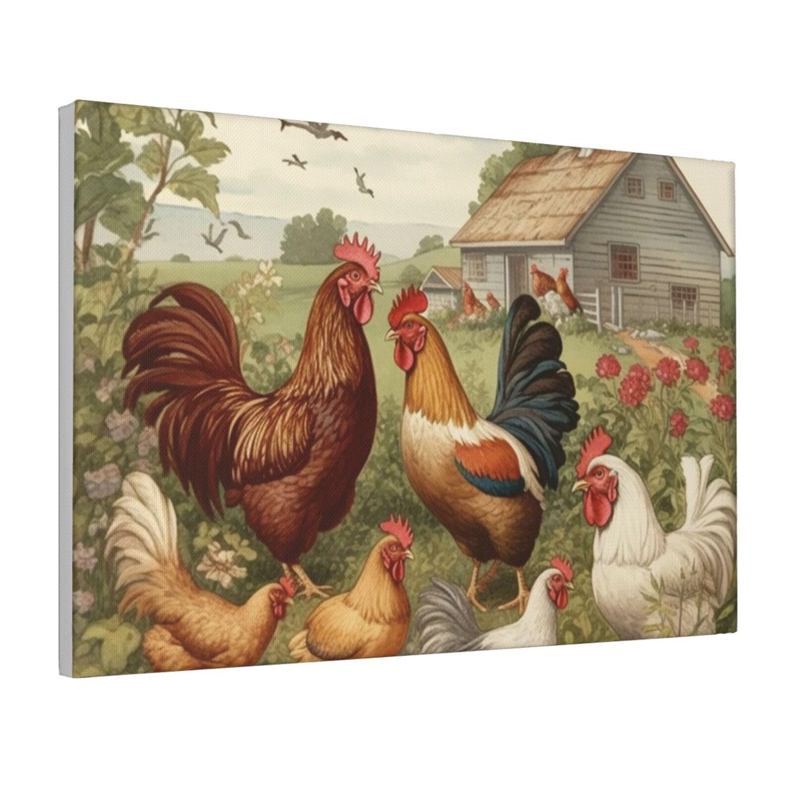 Framed Wall Art for Living Room Art Work, Chickens and Farm Picture Prints Modern Office Wall Paintings Poster Aesthetic Wall Decorations for Home Decor Ready To Hang 12"x18"