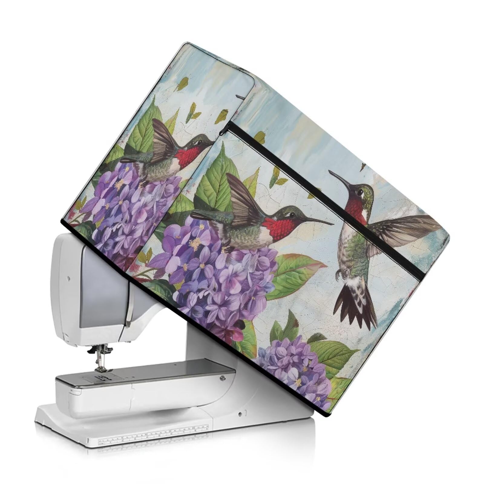 Kathyboom Women's Purple Bird Flower Sewing Machine Dust Cover Protective Cover With Side Handle,Compatible With Most Standard Sewing Machines
