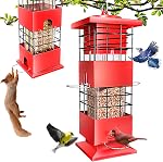 Oiseaux à la preuve de l'écureuil 3.5Lb Capacité Metal Bird Feeders pour l'extérieur Suspendre, tube activé de poids tout-temps BirdFeeder avec 4 Ports pour l'extérieur, résistant aux Pigeons, facile à nettoyer & Recharge (Brown)