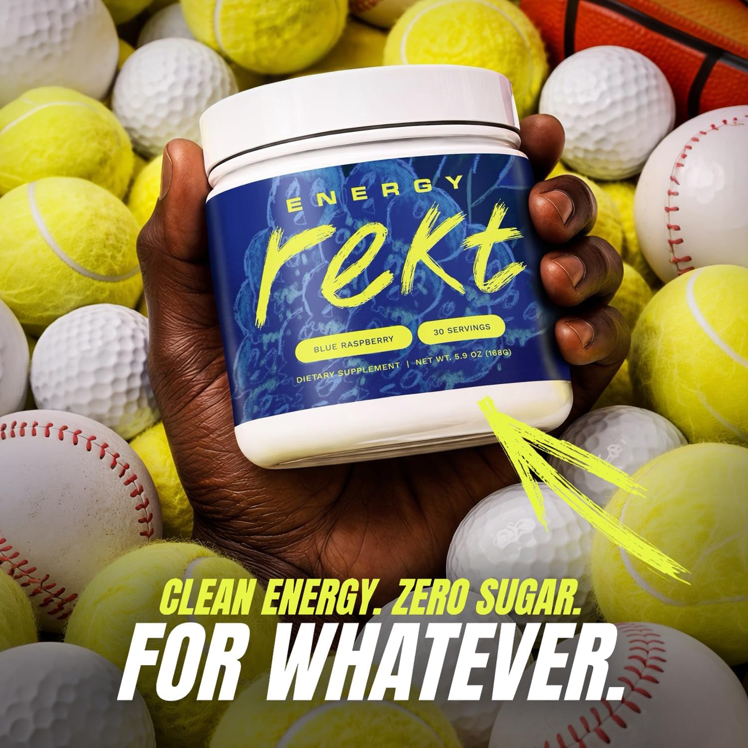 Rekt Energy + Focus Powder, Blue Raspberry - Clean Energy, Zero Sugar, Zero Calories, 200mg Natural Caffeine, Nootropics, L-Theanine, Energy Drink Mix (30 Servings)