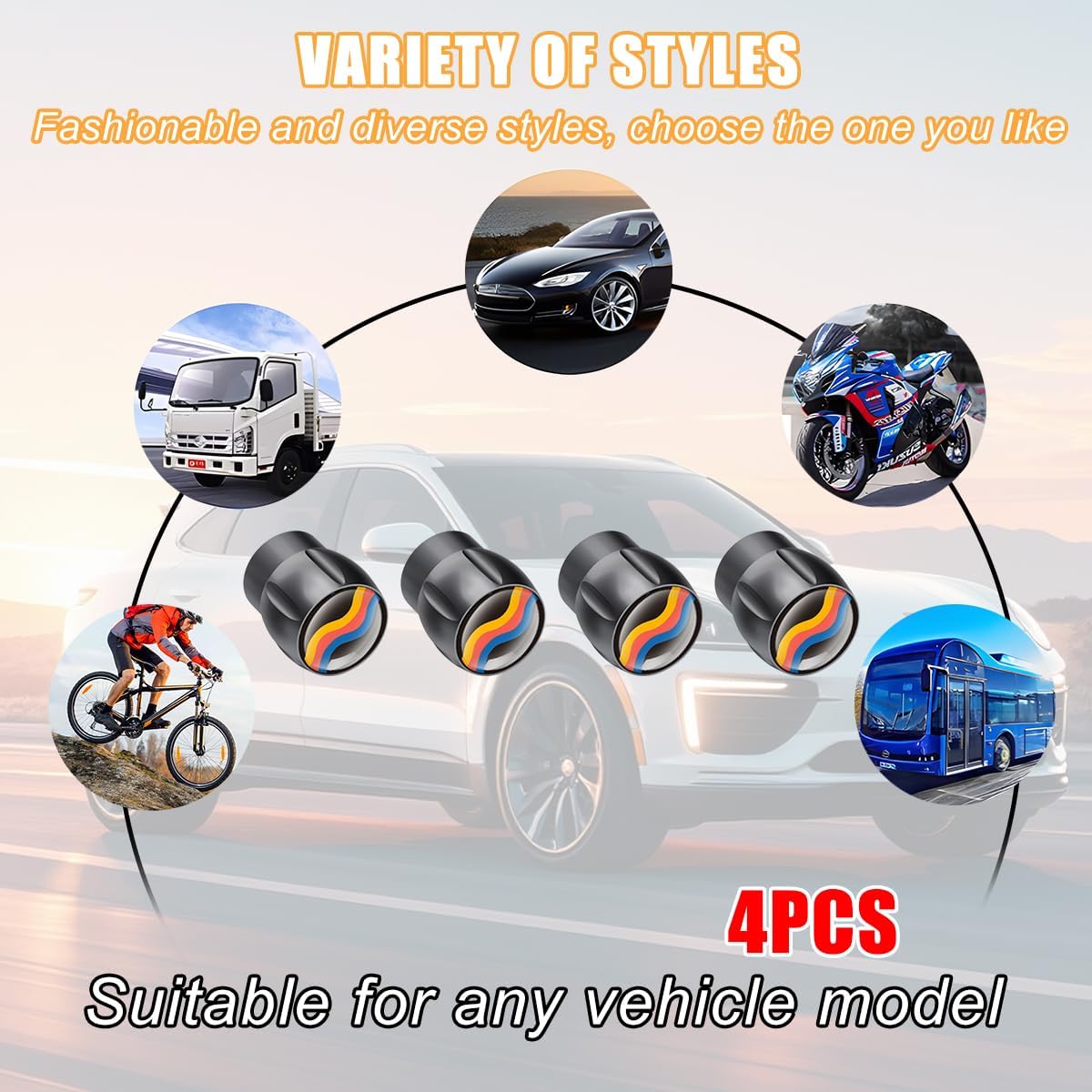 Car Tire Valve Stem Caps, 4PCS Wave Aluminum Alloy Leakproof Vehicle Tyre Valve Stem Cover with Rubber Ring, Dustproof Automotive Wheel Air Caps, Universal for Trucks SUVs Sedans (Black) - Image 6