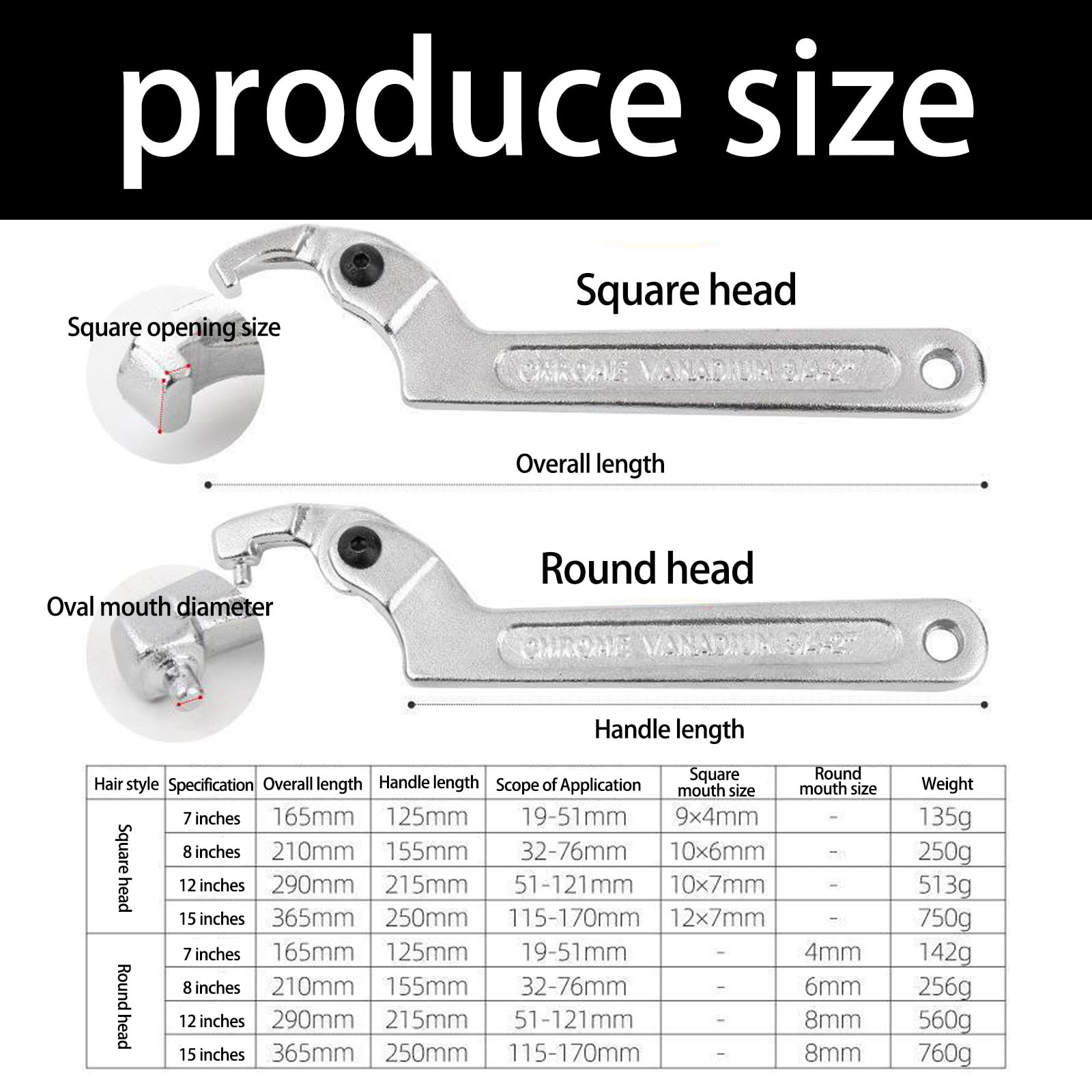 Greabuy Herramienta de medición de agua flexible de 7 pulgadas, 8 pulgadas, 12 pulgadas, 15 pulgadas, llave de gancho ajustable con extremos cuadrados y redondos