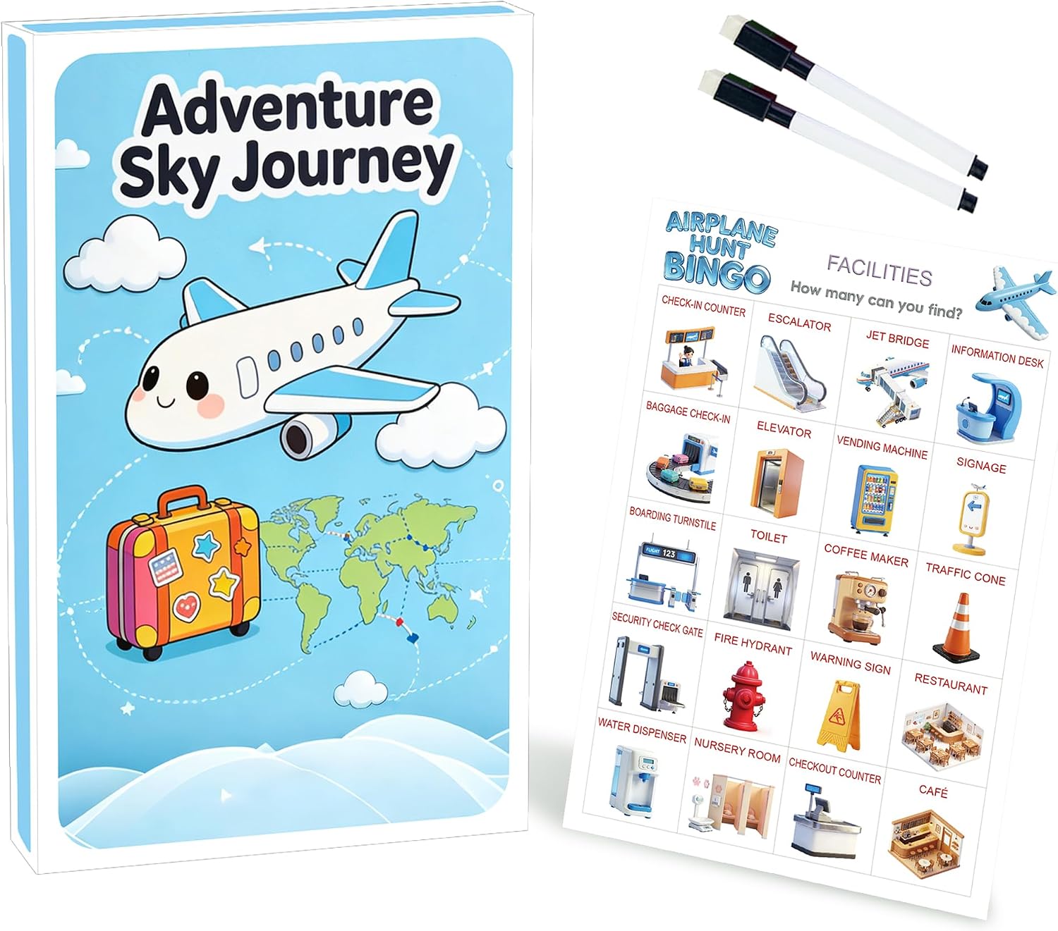 Airplane Trip Hunting Travel Bingo Game for Kids