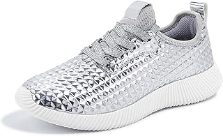 Women's Metallic Fashion Sneaker Leatherette Studded Jogger Lightweight Casual Walking Shoes