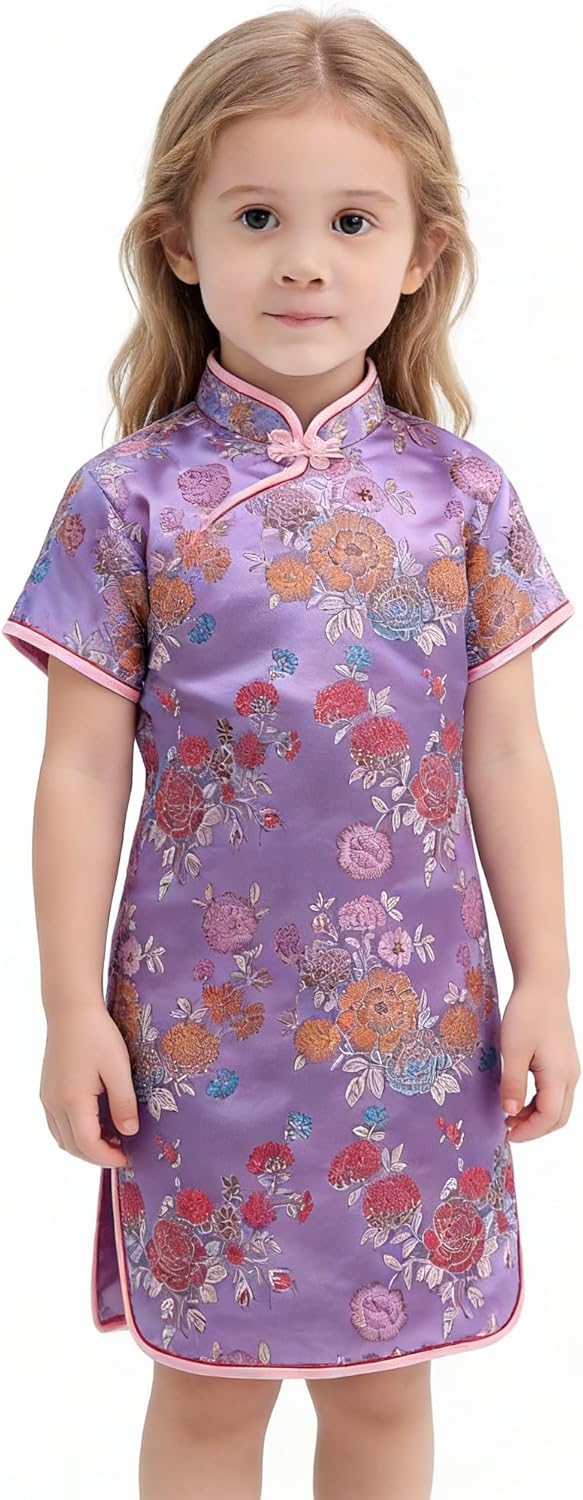 Hooyi Baby Girl Lily Qipao Chinese Traditional Dress Cheongsam Infantis Chi-pao