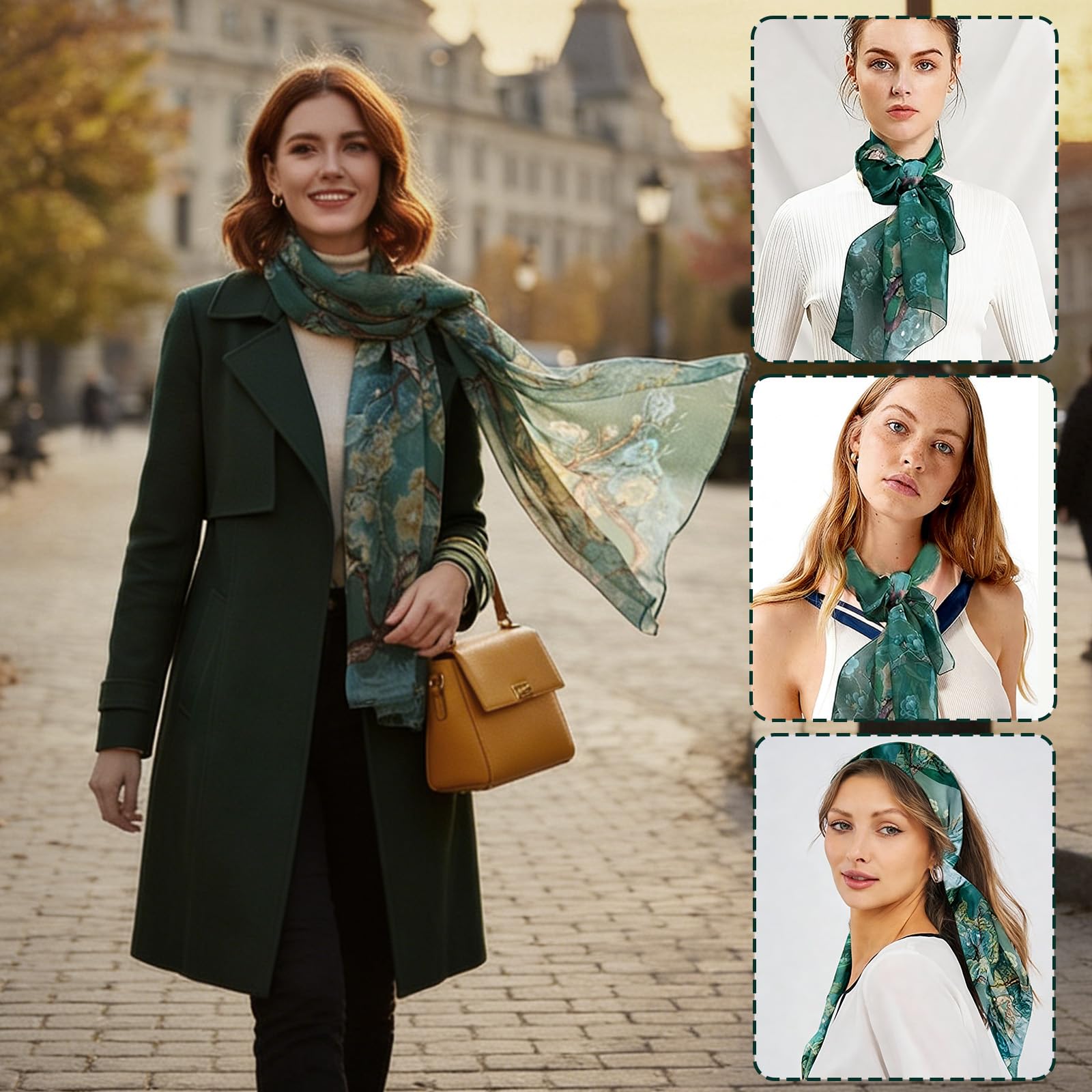 Szalik na szyję damski, szalik z szyfonu dla kobiet, elegancki i nowoczesny P-Anel, wielofunkcyjny etola, damski jedwabny pączek na lato jesień zimę przez cały rok, 160 x 50 cm