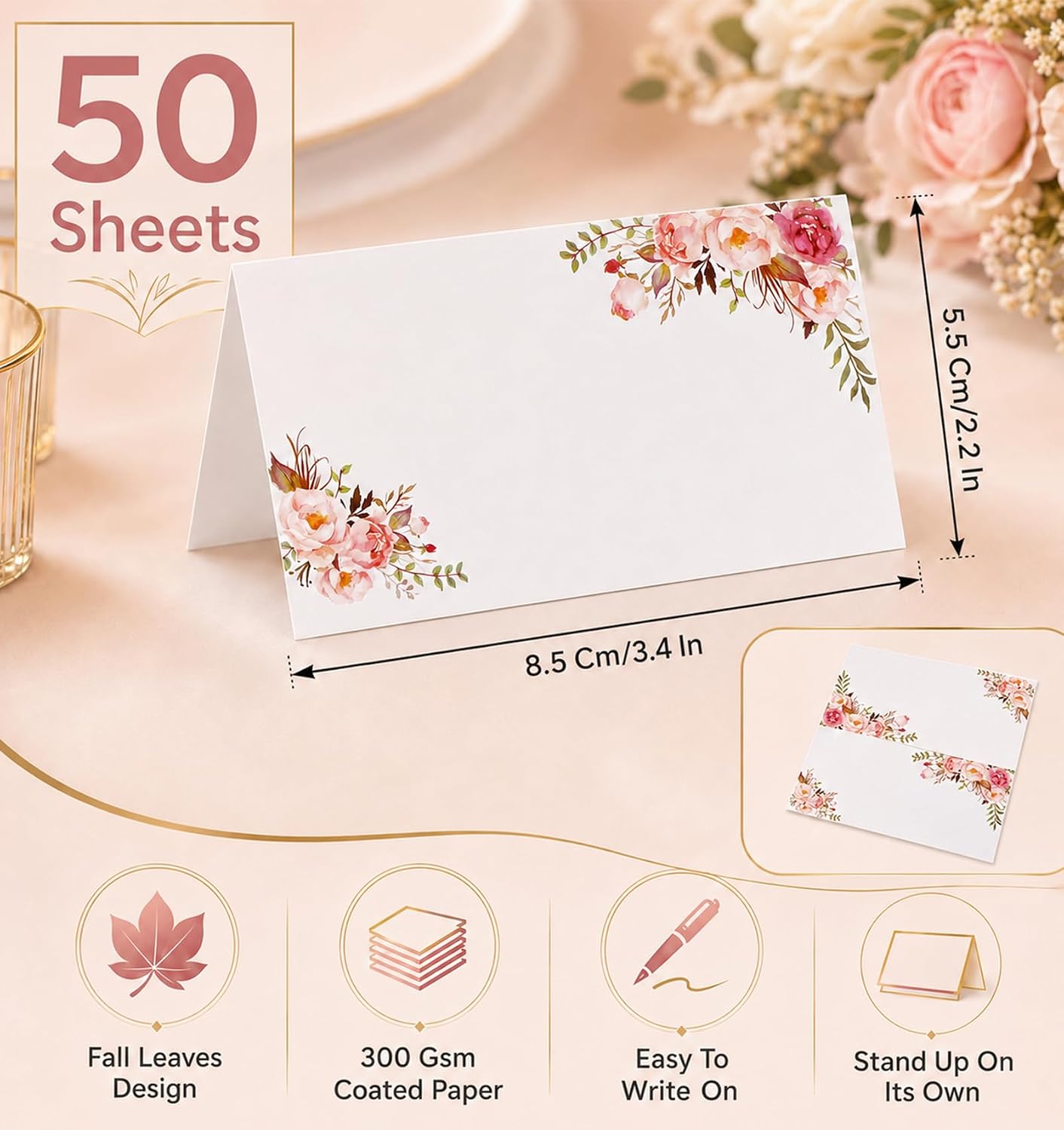 50Pcs Table Place Cards, Place Cards for Table Setting, Dinner Party