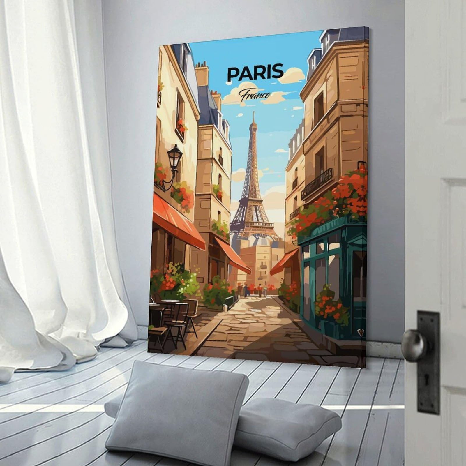 Junmoney Home Decor Wall Art Paris France Travel Print, 24x36inch(60x90cm), for Flats, Guest Rooms Or Compact Rooms, Wall Decor with Flexible Room Appeal