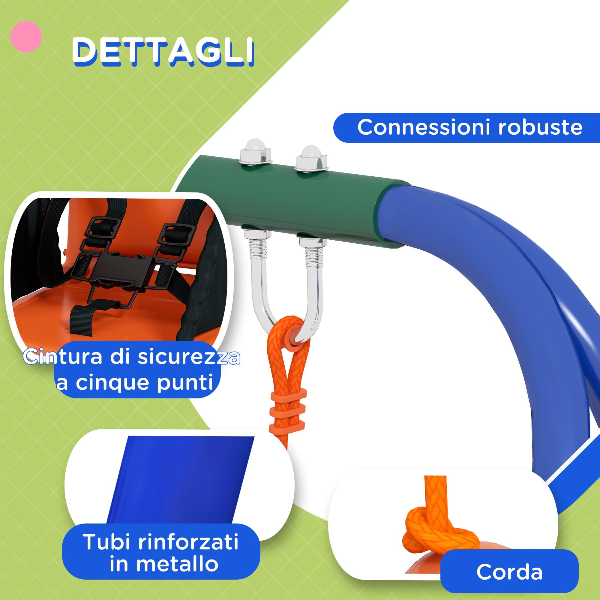 Outsunny Altalena da Giardino per Bambini, Altalena 2 in 1 per Neonati e Bambini da 6 Mesi a 8 Anni, Gioco da Esterno, Seggiolino con Cintura di Sicurezza, Multicolore