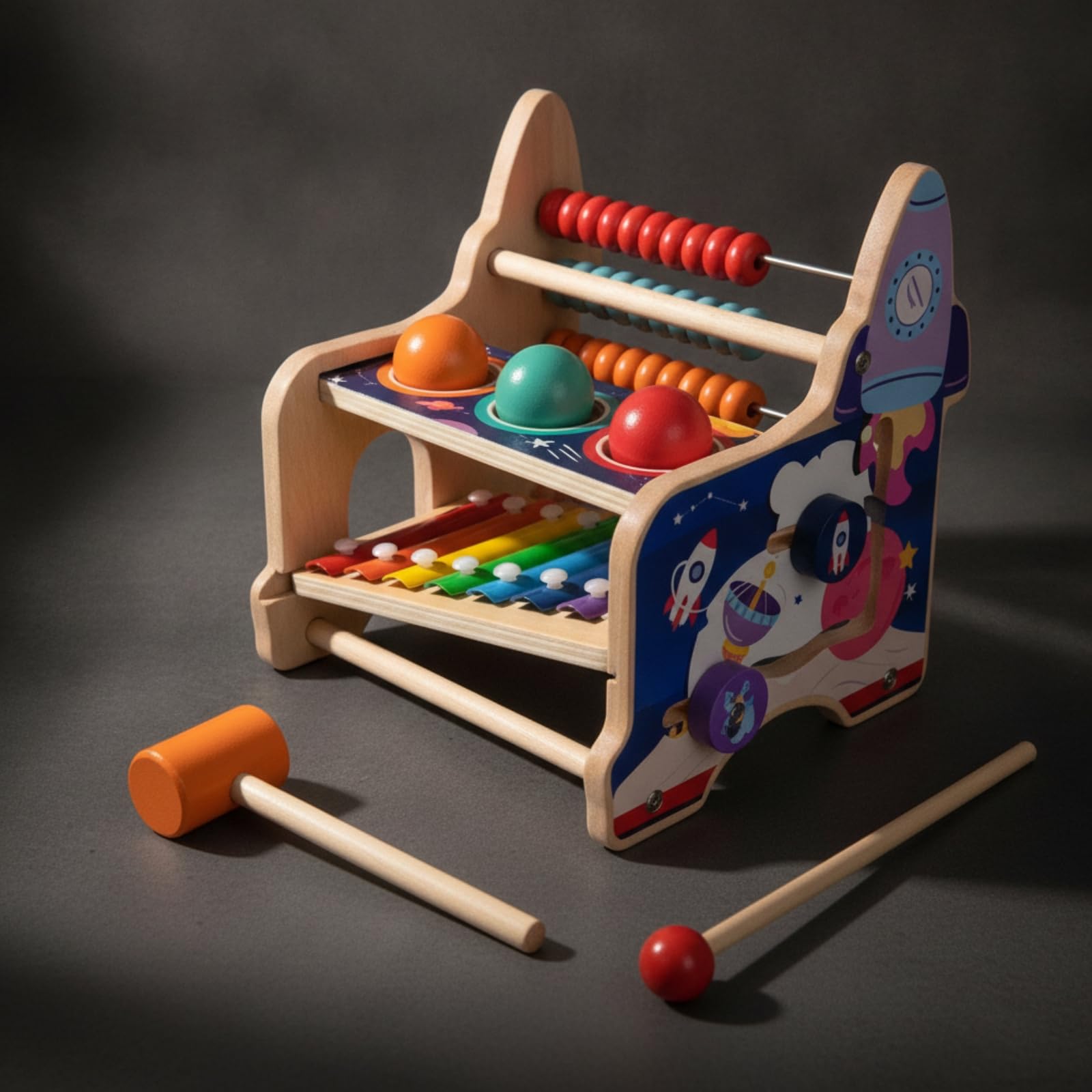 kowaku Tavolo attività Child-Centered in Legno Multifunzionale Gioco Multifunzione con Ingranaggi e Orologio Salvaspazio Giocattolo Educativo per Area Giochi